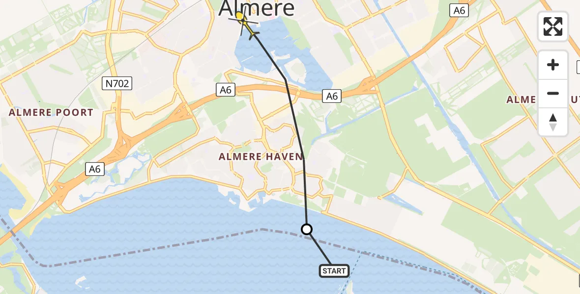 Routekaart van de vlucht: Politieheli naar Almere