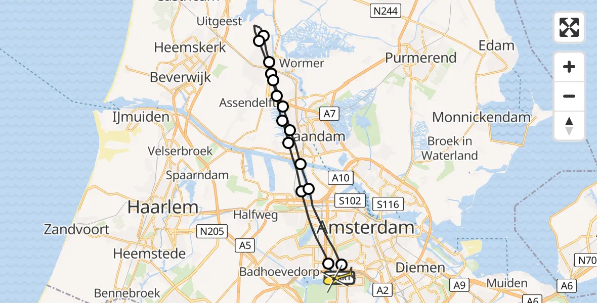 Routekaart van de vlucht: Lifeliner 1 naar VU Medisch Centrum Amsterdam