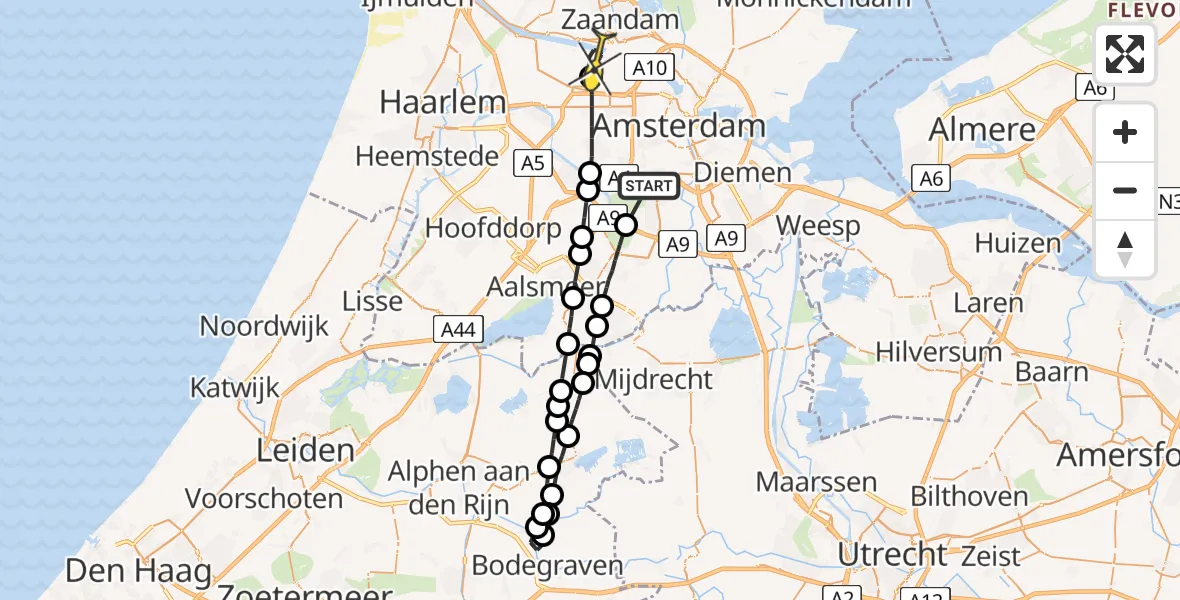Routekaart van de vlucht: Lifeliner 1 naar Amsterdam Heliport