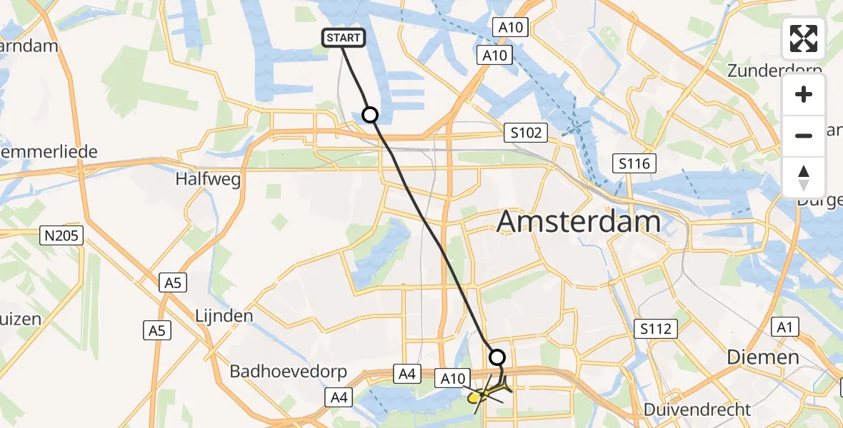 Routekaart van de vlucht: Lifeliner 1 naar VU Medisch Centrum Amsterdam
