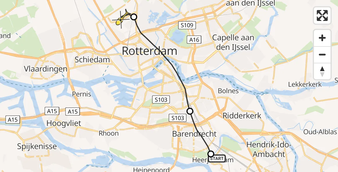 Routekaart van de vlucht: Lifeliner 2 naar Rotterdam The Hague Airport