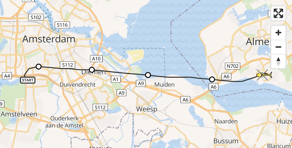 Routekaart van de vlucht: Lifeliner 1 naar Almere