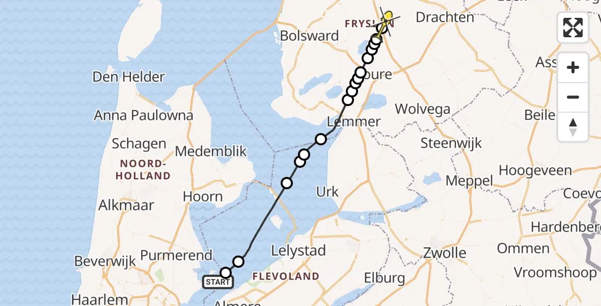 Routekaart van de vlucht: Politieheli naar Grou