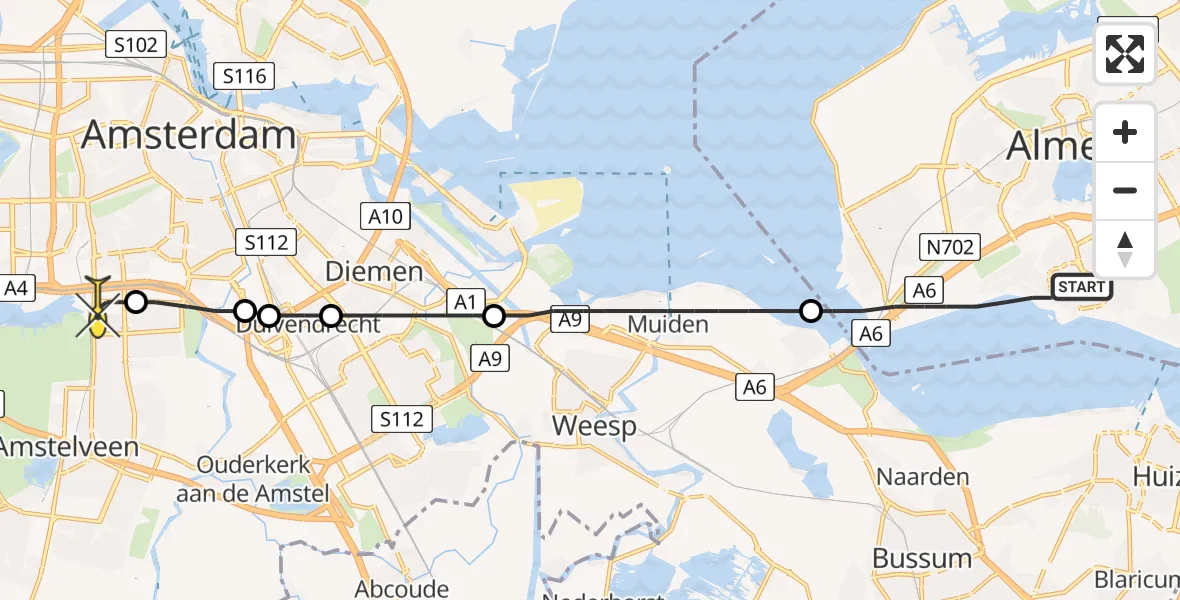 Routekaart van de vlucht: Lifeliner 1 naar VU Medisch Centrum Amsterdam