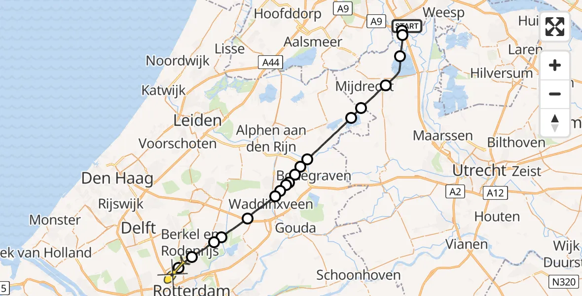 Routekaart van de vlucht: Lifeliner 2 naar Rotterdam The Hague Airport