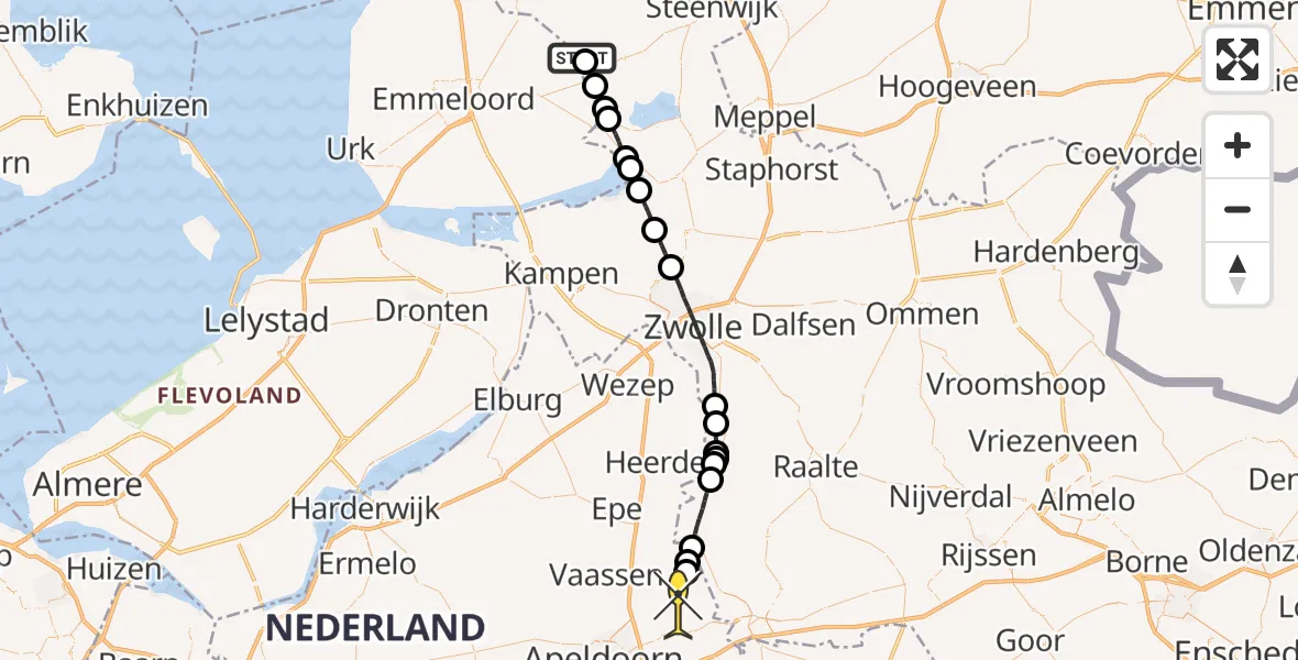 Routekaart van de vlucht: Politiehelikopter naar Terwolde