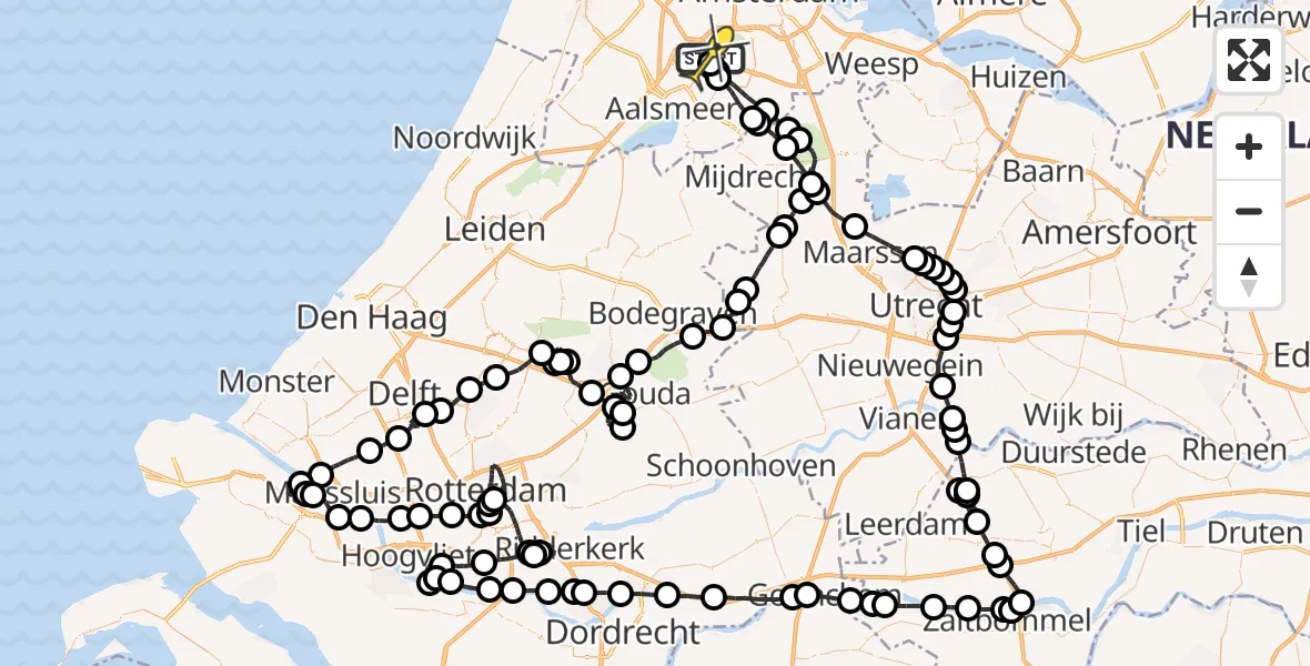 Routekaart van de vlucht: Politieheli naar Schiphol