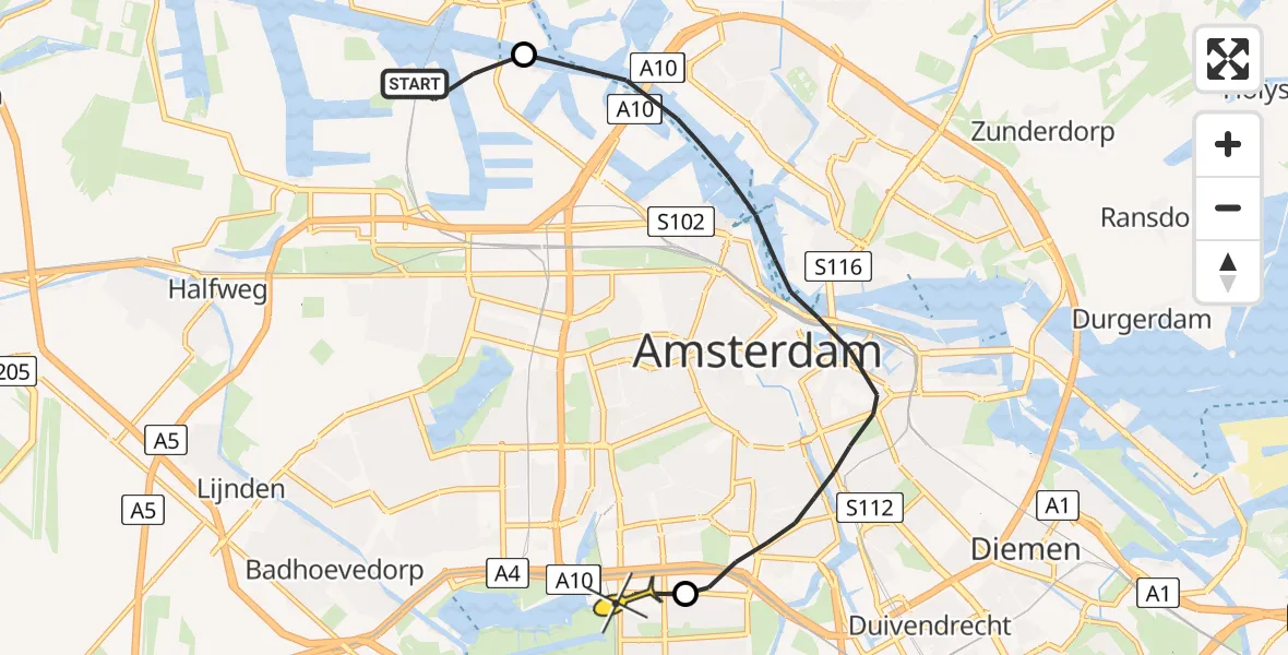 Routekaart van de vlucht: Lifeliner 1 naar VU Medisch Centrum Amsterdam