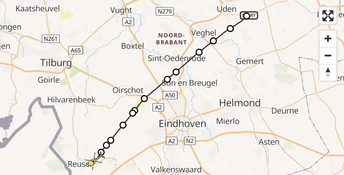 Routekaart van de vlucht: Lifeliner 3 naar Bladel