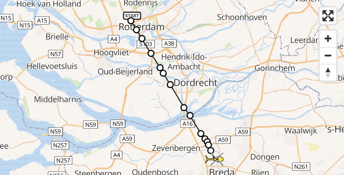 Routekaart van de vlucht: Lifeliner 2 naar Breda