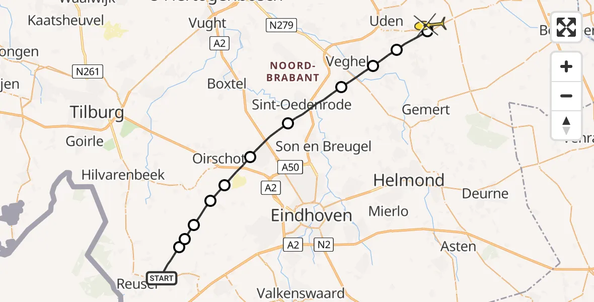 Routekaart van de vlucht: Lifeliner 3 naar Vliegbasis Volkel