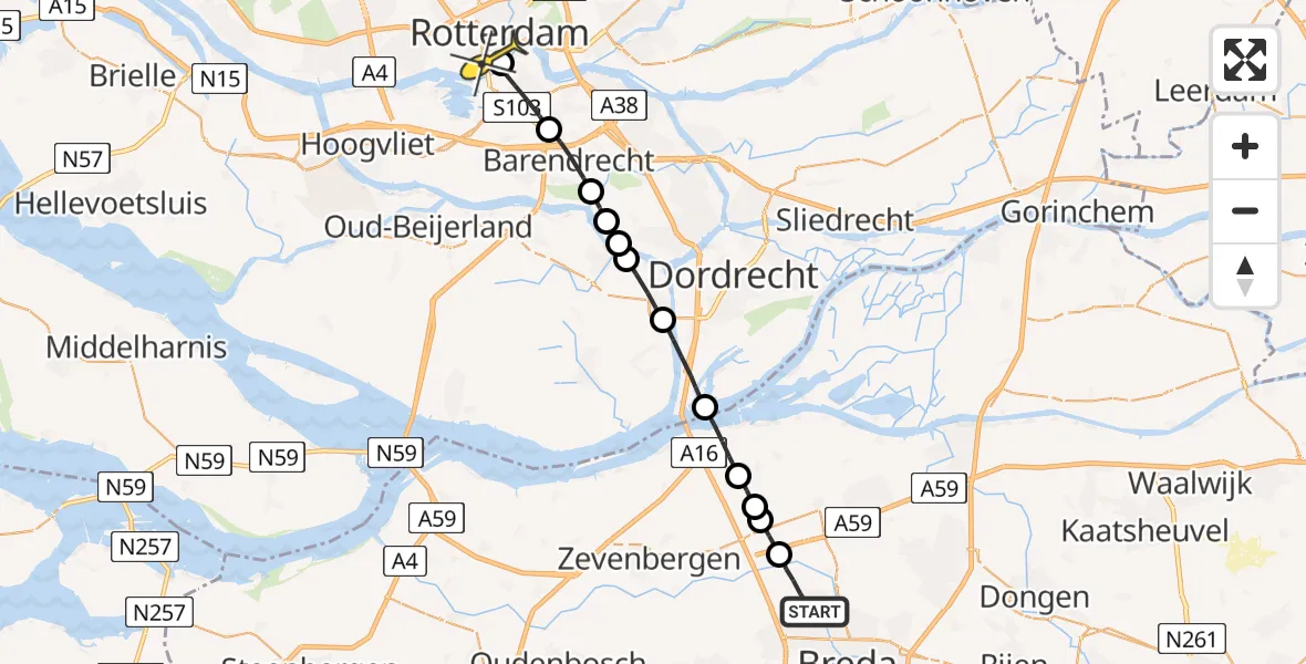 Routekaart van de vlucht: Lifeliner 2 naar Erasmus MC