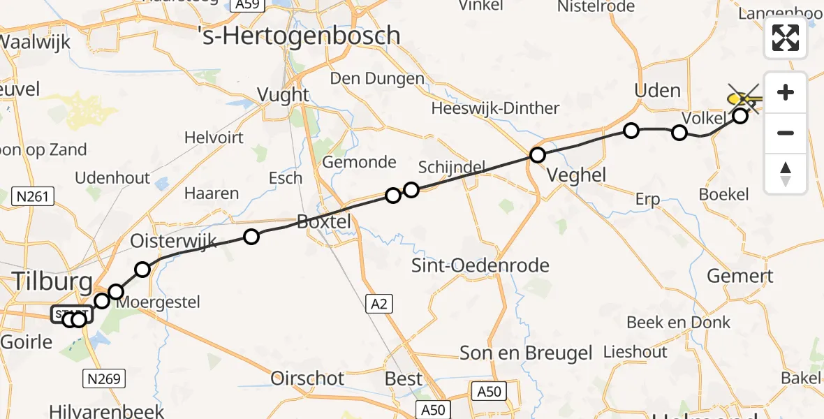 Routekaart van de vlucht: Lifeliner 3 naar Vliegbasis Volkel