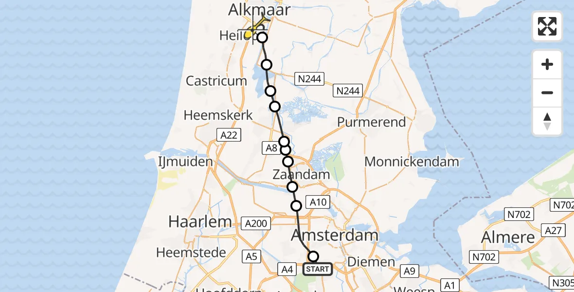 Routekaart van de vlucht: Lifeliner 1 naar Alkmaar