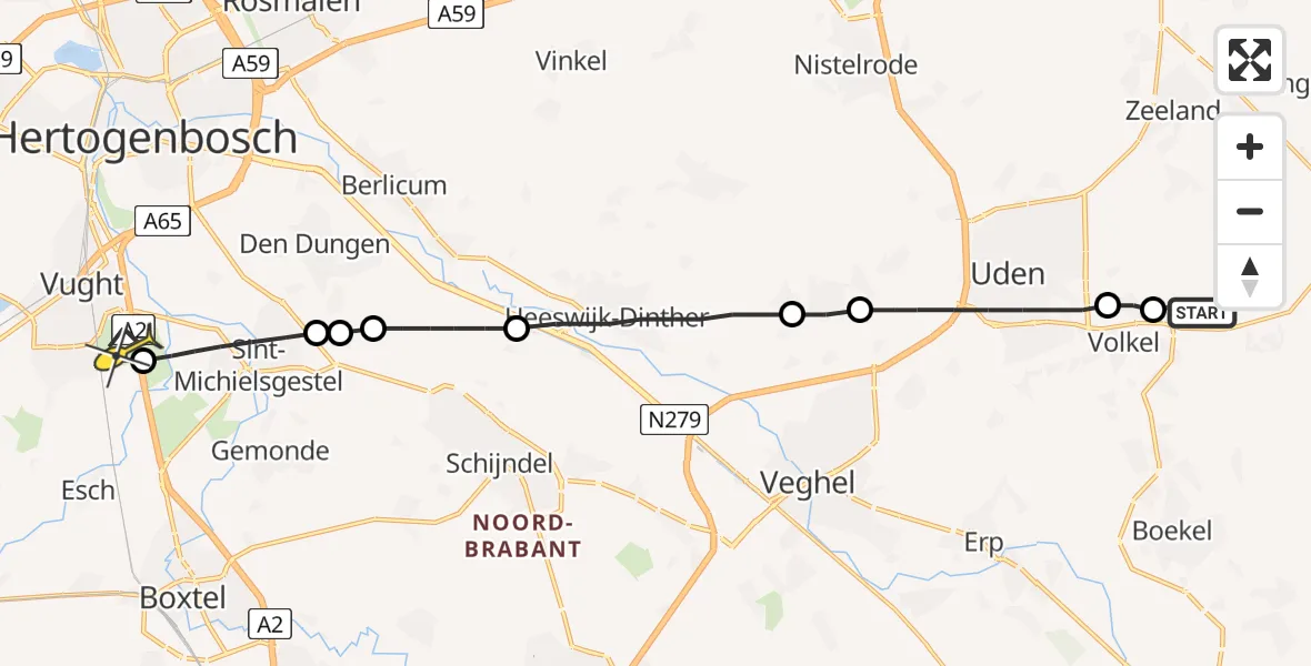 Routekaart van de vlucht: Lifeliner 3 naar Vught