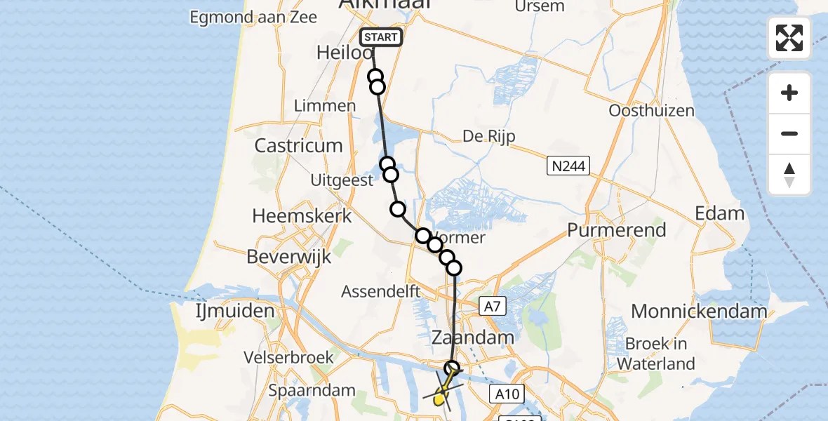 Routekaart van de vlucht: Lifeliner 1 naar Amsterdam Heliport