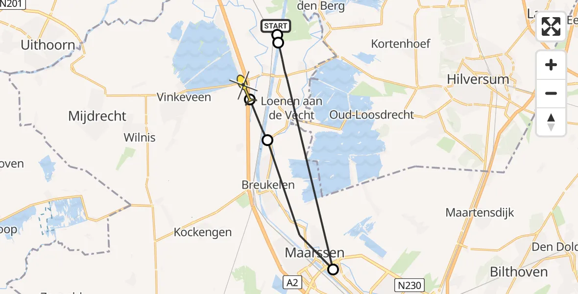 Routekaart van de vlucht: Politieheli naar Nieuwer Ter Aa