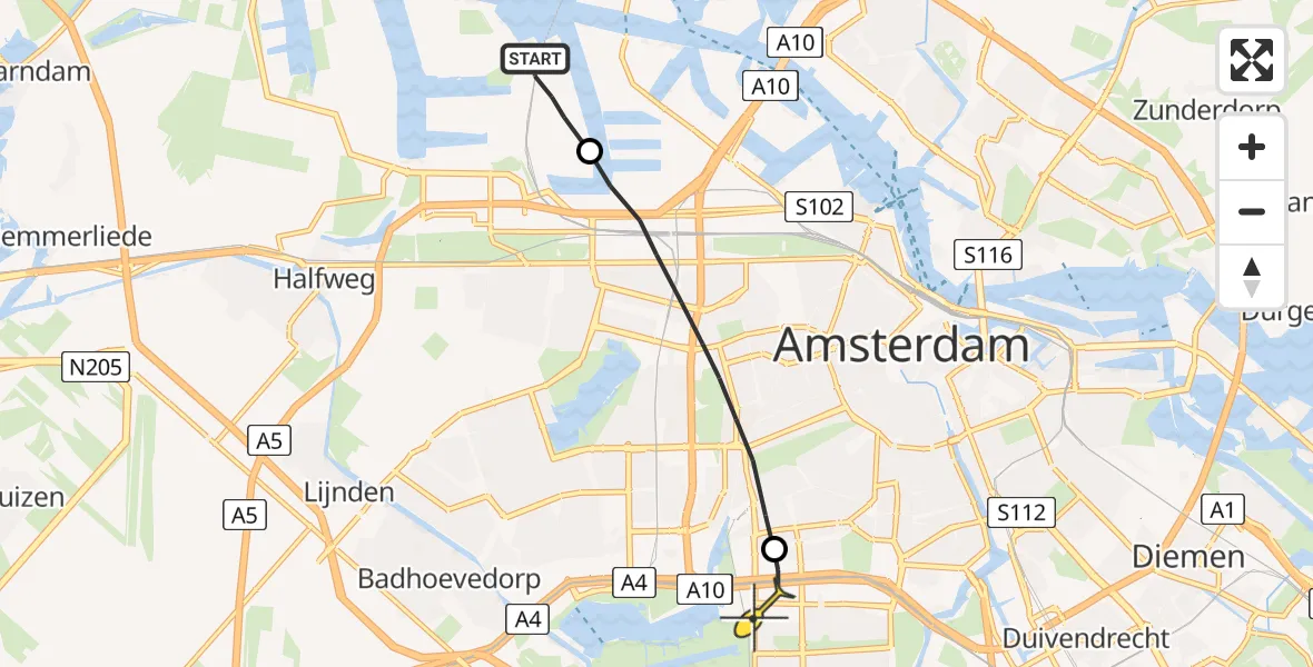 Routekaart van de vlucht: Lifeliner 1 naar VU Medisch Centrum Amsterdam