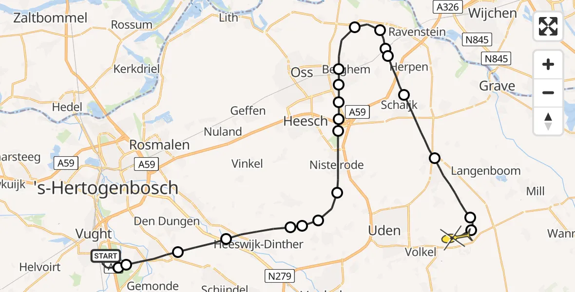 Routekaart van de vlucht: Lifeliner 3 naar Vliegbasis Volkel