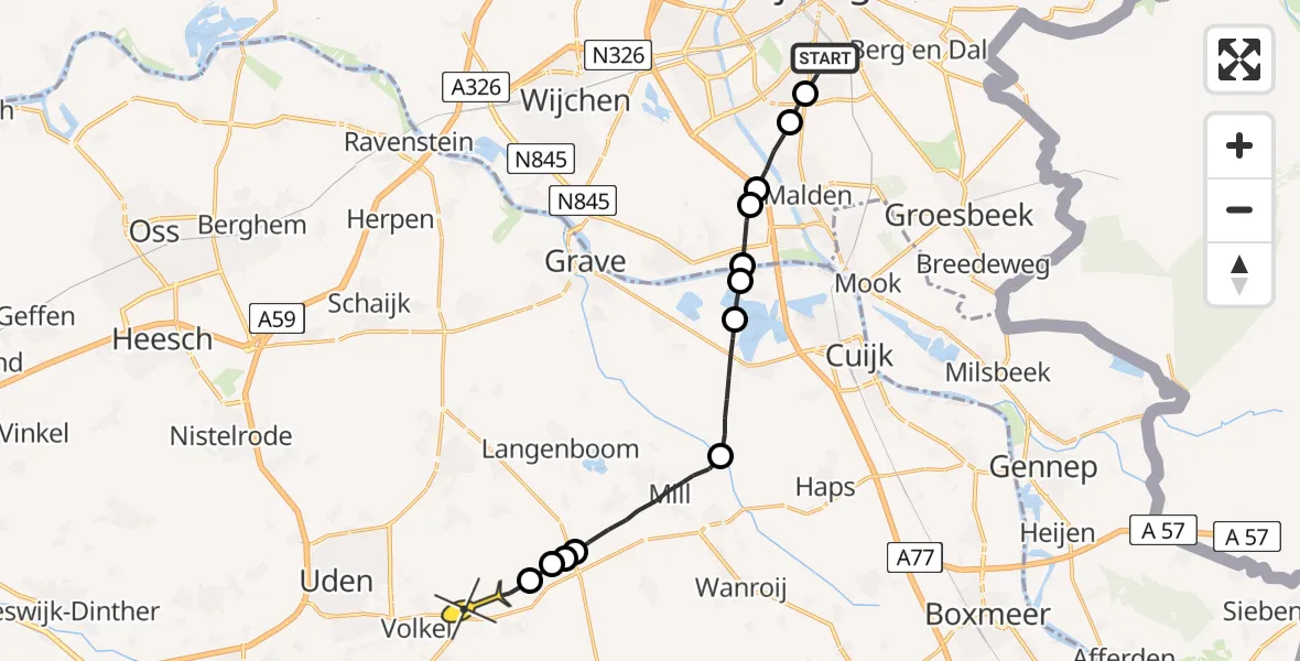 Routekaart van de vlucht: Lifeliner 3 naar Vliegbasis Volkel