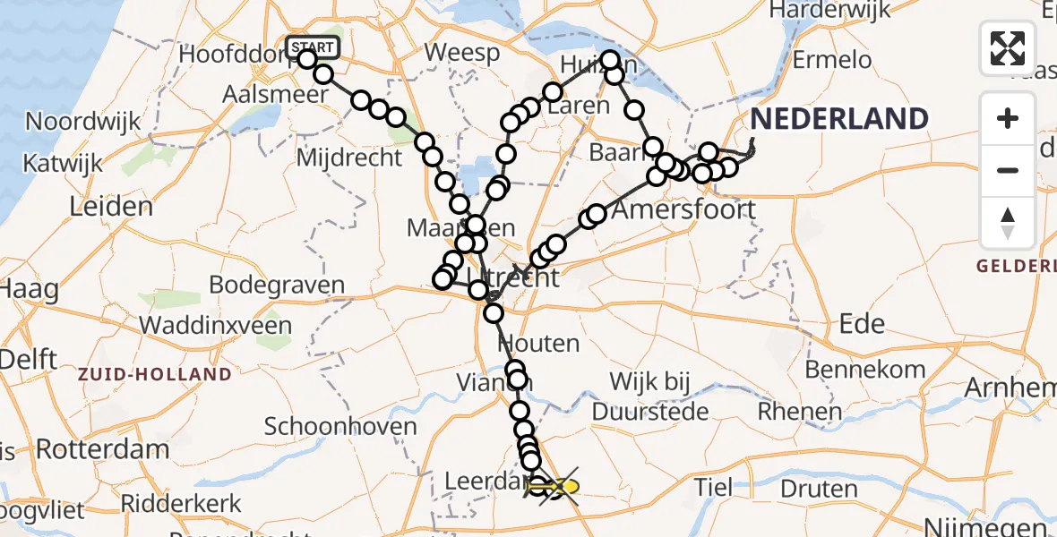 Routekaart van de vlucht: Politieheli naar Beesd