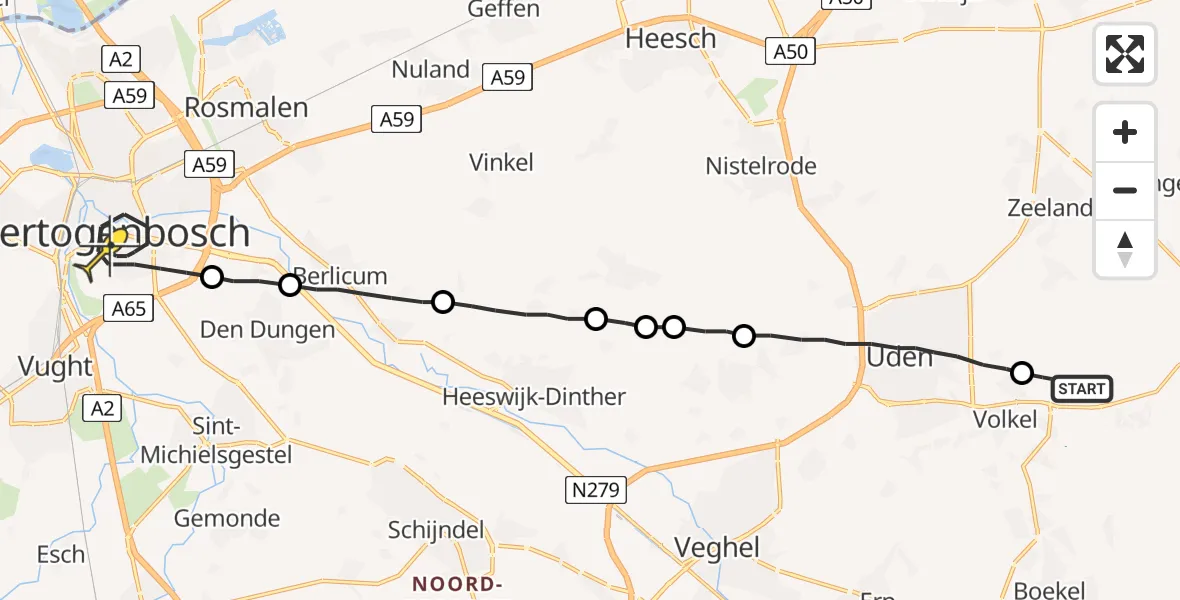 Routekaart van de vlucht: Lifeliner 3 naar 's-Hertogenbosch