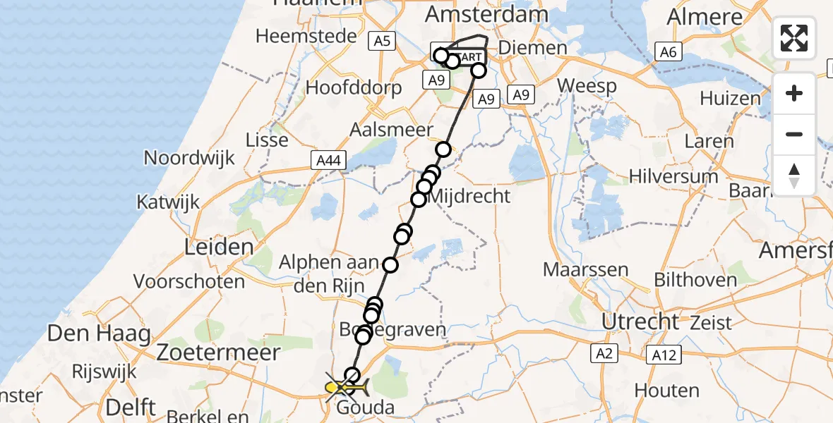 Routekaart van de vlucht: Lifeliner 1 naar Gouda