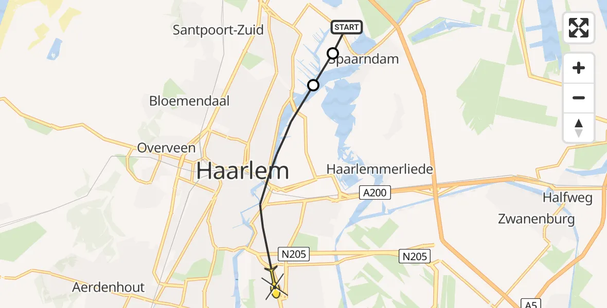 Routekaart van de vlucht: Politiehelikopter naar Haarlem