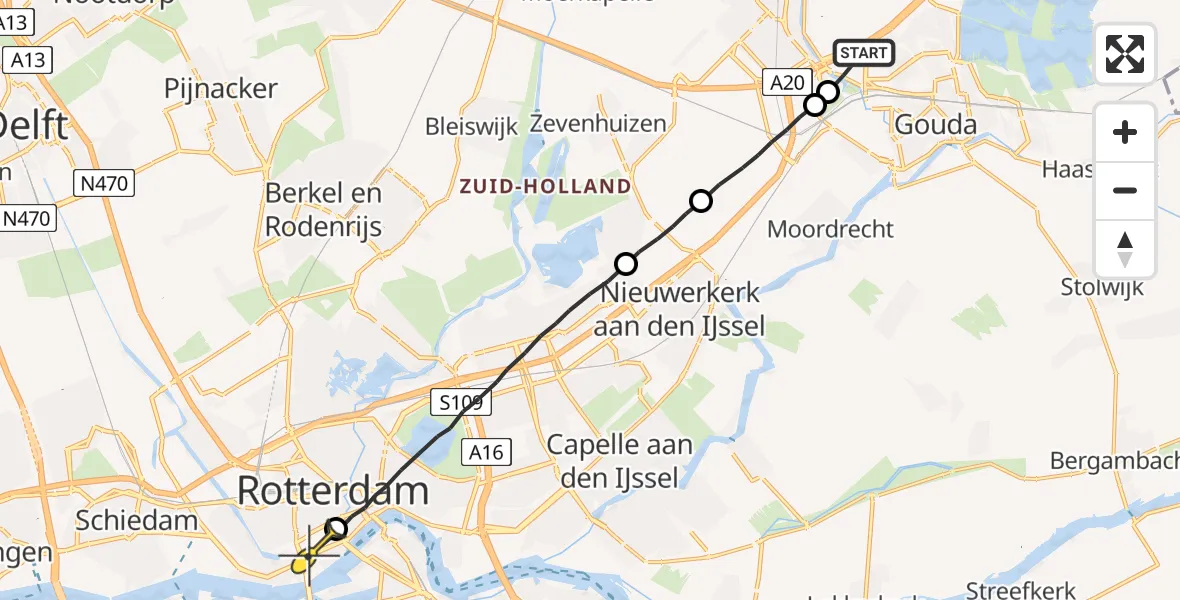 Routekaart van de vlucht: Lifeliner 1 naar Erasmus MC