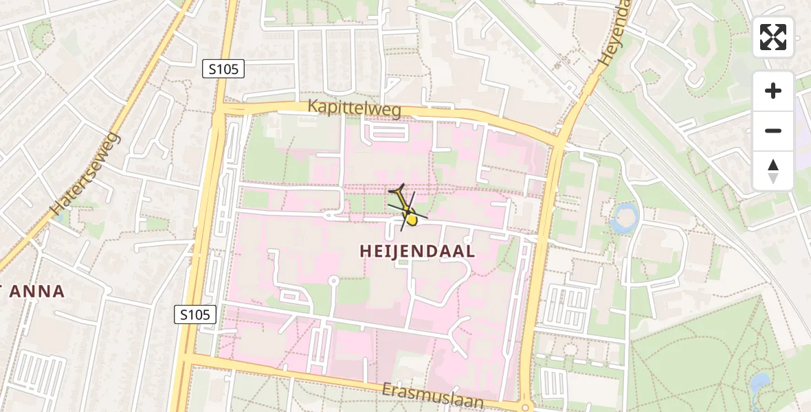 Vluchtroute Traumahelikopter van Radboud Universitair Medisch Centrum naar Radboud Universitair Medisch Centrum