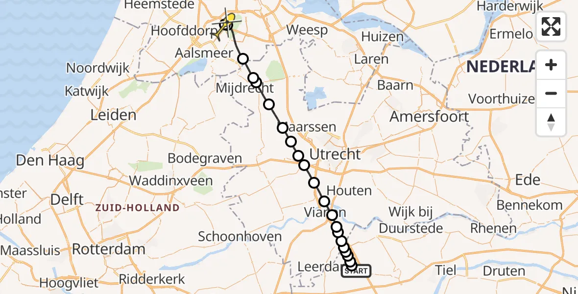 Routekaart van de vlucht: Politiehelikopter naar Schiphol