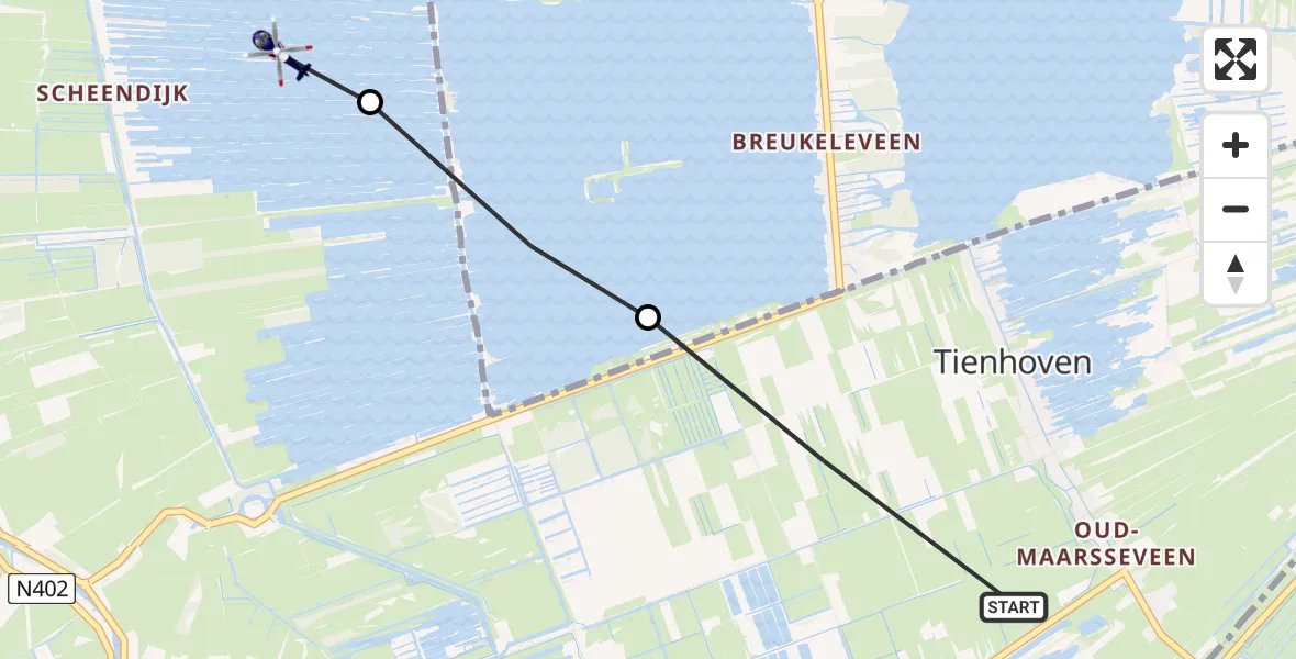 Vluchtroute Politiehelikopter Tienhoven - Breukelen, 01 januari 2023, 00:52