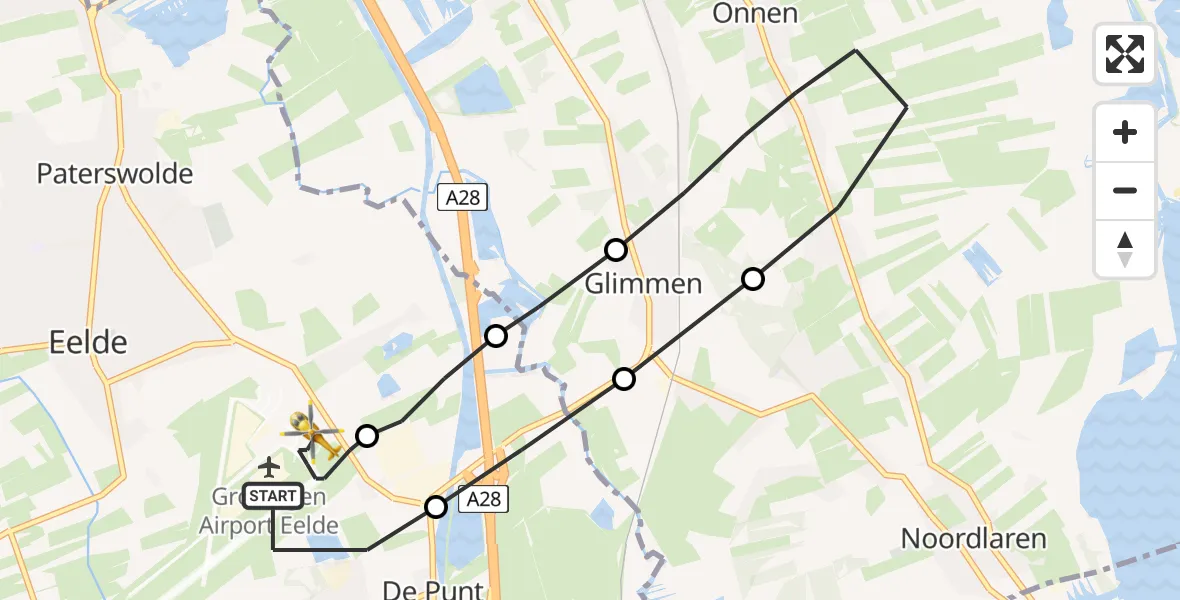 Vluchtroute Traumahelikopter Groningen Airport Eelde - Groningen Airport Eelde, 01 januari 2023, 00:55