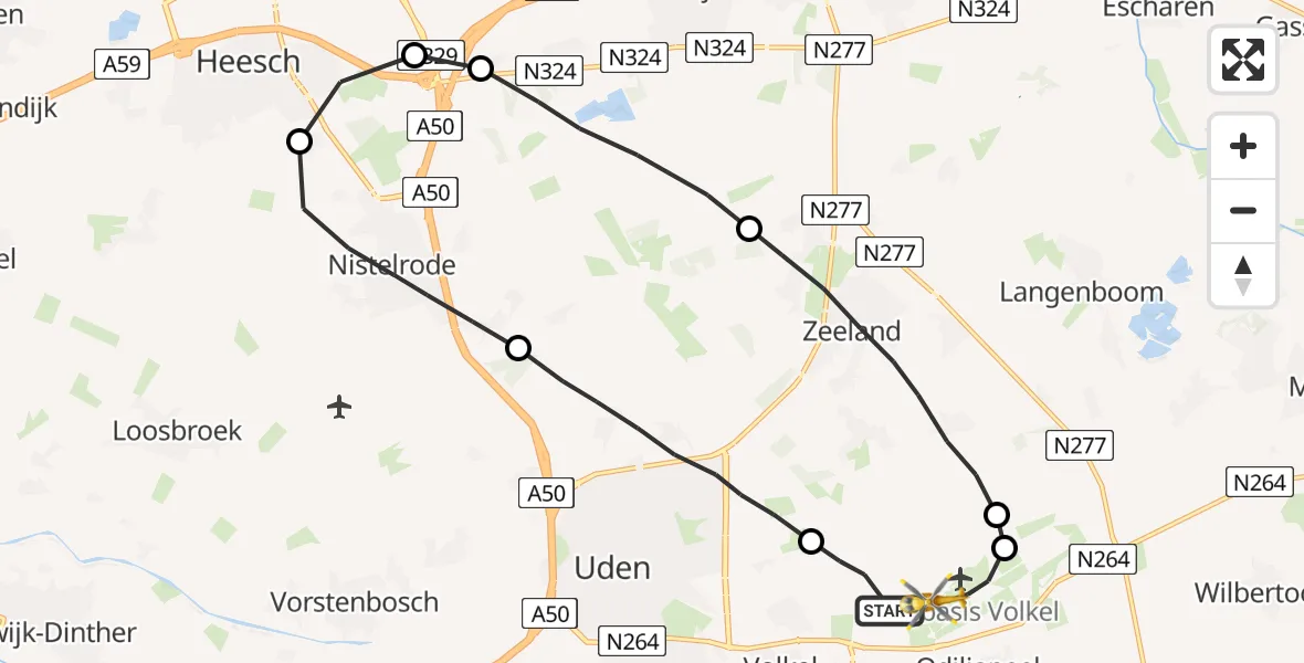Vluchtroute Traumahelikopter Vliegbasis Volkel - Vliegbasis Volkel, 01 januari 2023, 01:54
