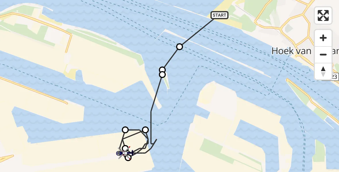Vluchtroute Politiehelikopter Hoek van Holland - Maasvlakte, 01 januari 2023, 03:54