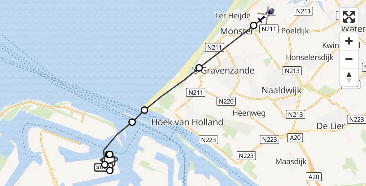Vluchtroute Politiehelikopter Maasvlakte - Monster, 01 januari 2023, 04:23