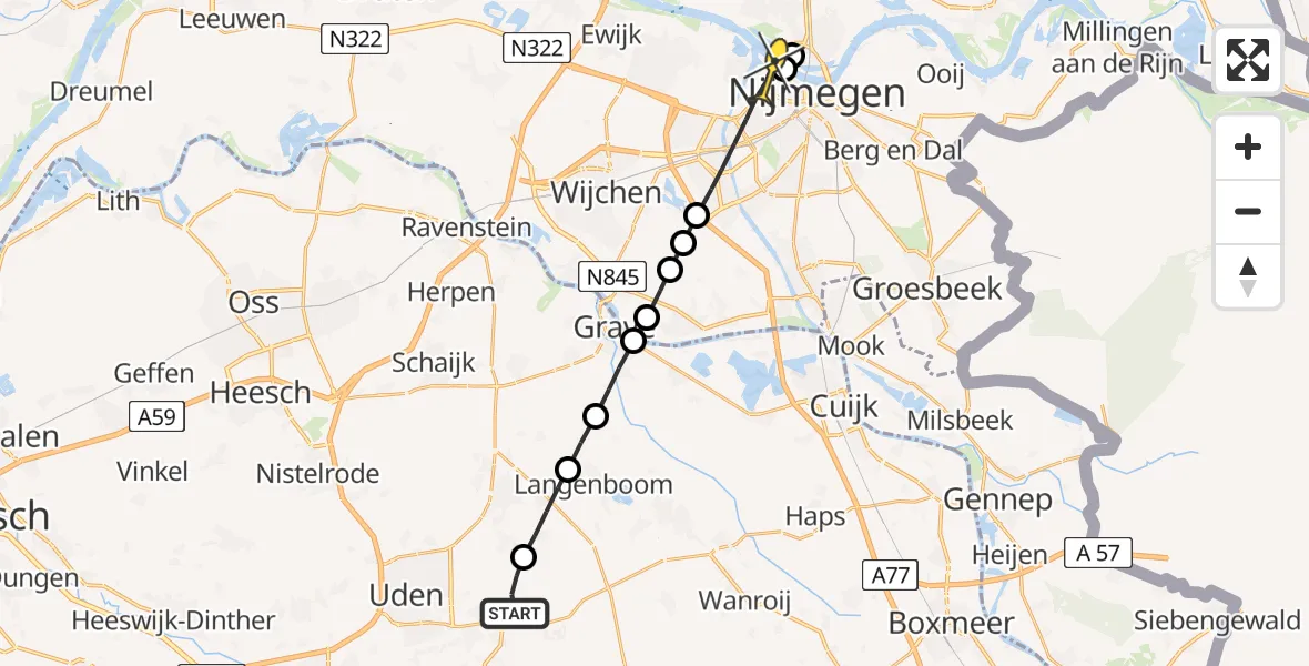 Routekaart van de vlucht: Lifeliner 3 naar Nijmegen