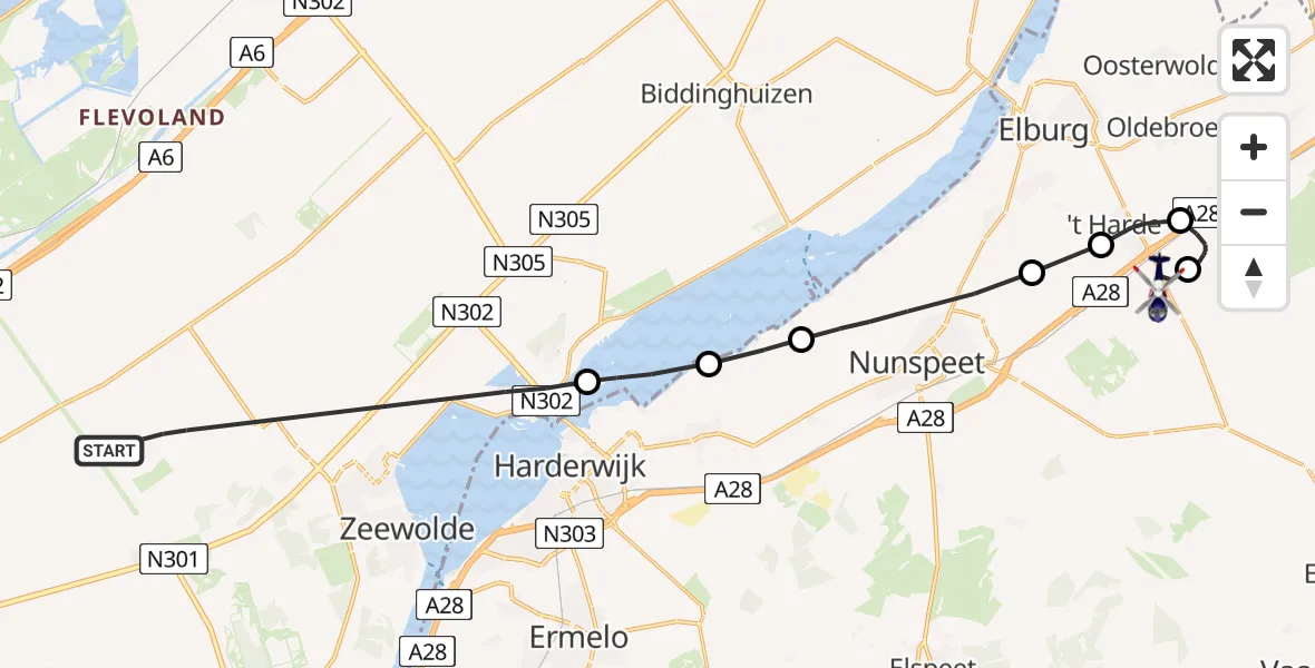 Vluchtroute Politiehelikopter Zeewolde - 't Harde, 01 januari 2023, 05:23