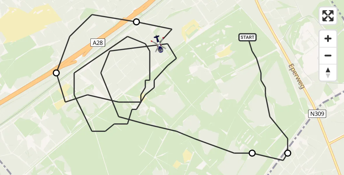 Vluchtroute Politiehelikopter 't Harde - 't Harde, 01 januari 2023, 05:35