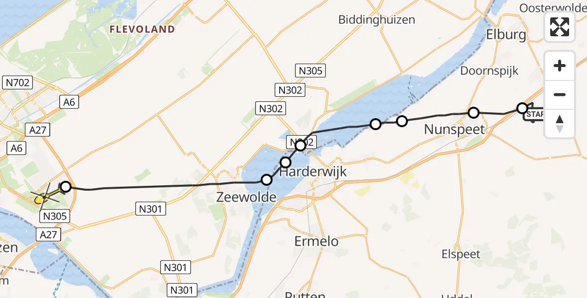 Routekaart van de vlucht: Politieheli naar Almere