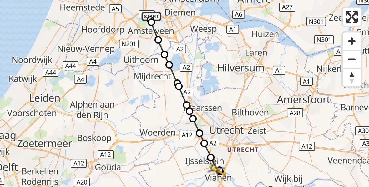 Vluchtroute Traumahelikopter VU Medisch Centrum Amsterdam - Nieuwegein, 01 januari 2023, 08:43