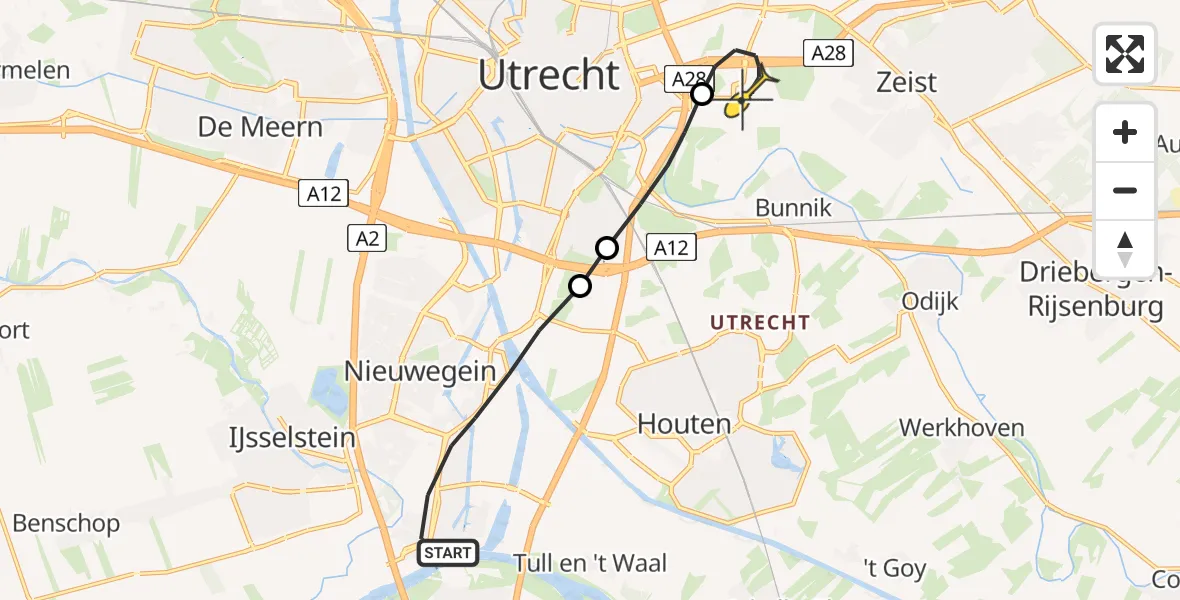Routekaart van de vlucht: Lifeliner 1 naar Universitair Medisch Centrum Utrecht