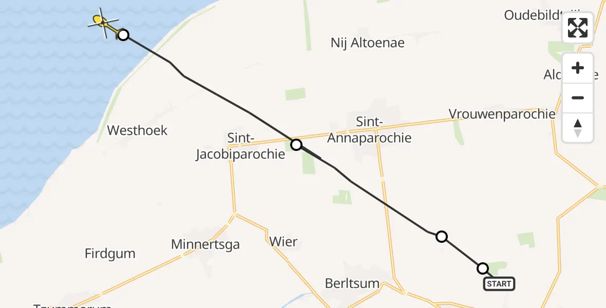 Routekaart van de vlucht: Ambulanceheli naar Oosterend