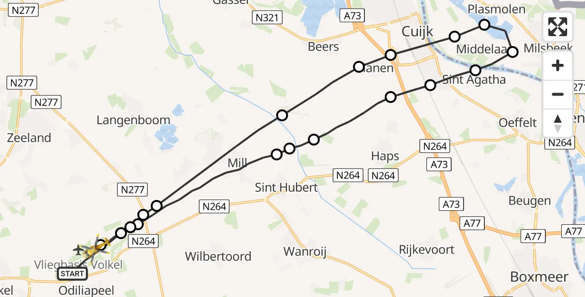 Vluchtroute Traumahelikopter Vliegbasis Volkel - Vliegbasis Volkel, 01 januari 2023, 09:50