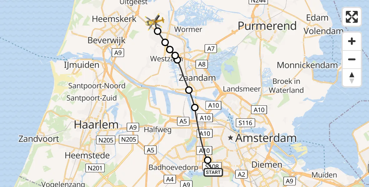 Vluchtroute Traumahelikopter VU Medisch Centrum Amsterdam - Krommenie, 01 januari 2023, 10:16