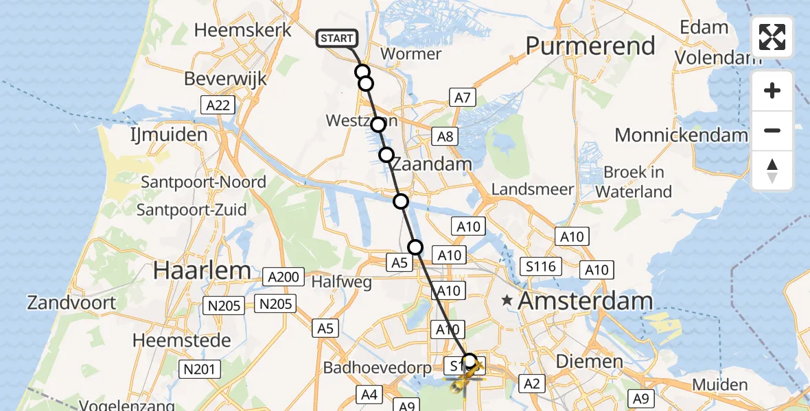 Vluchtroute Traumahelikopter Krommenie - VU Medisch Centrum Amsterdam, 01 januari 2023, 10:25