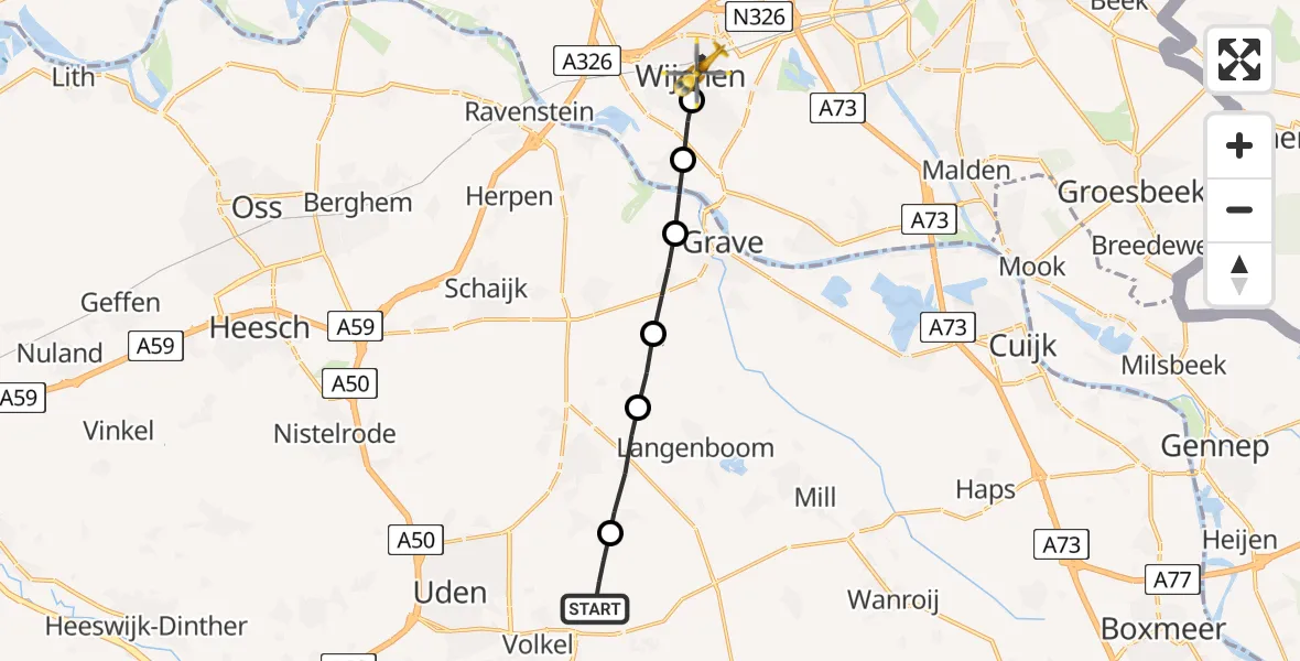Vluchtroute Traumahelikopter Vliegbasis Volkel - Wijchen, 01 januari 2023, 11:45