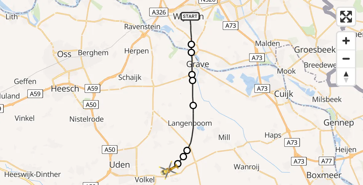Routekaart van de vlucht: Lifeliner 3 naar Vliegbasis Volkel