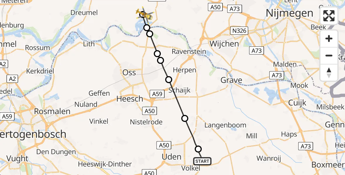Vluchtroute Traumahelikopter Vliegbasis Volkel - Altforst, 01 januari 2023, 13:02