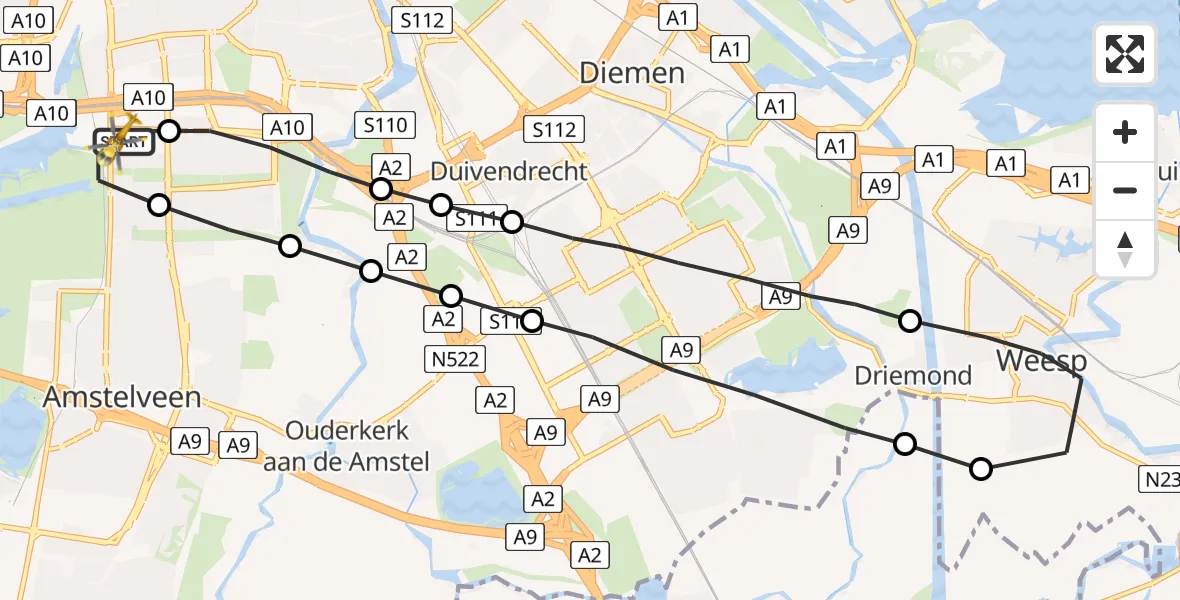 Vluchtroute Traumahelikopter VU Medisch Centrum Amsterdam - VU Medisch Centrum Amsterdam, 01 januari 2023, 13:44